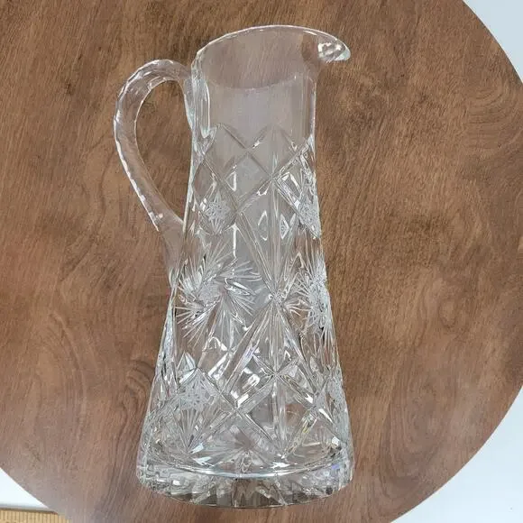 Vintage Antique American Brilliant Crystal Clear Cut Glass Pitcher 9.5" - Picture 4 of 10